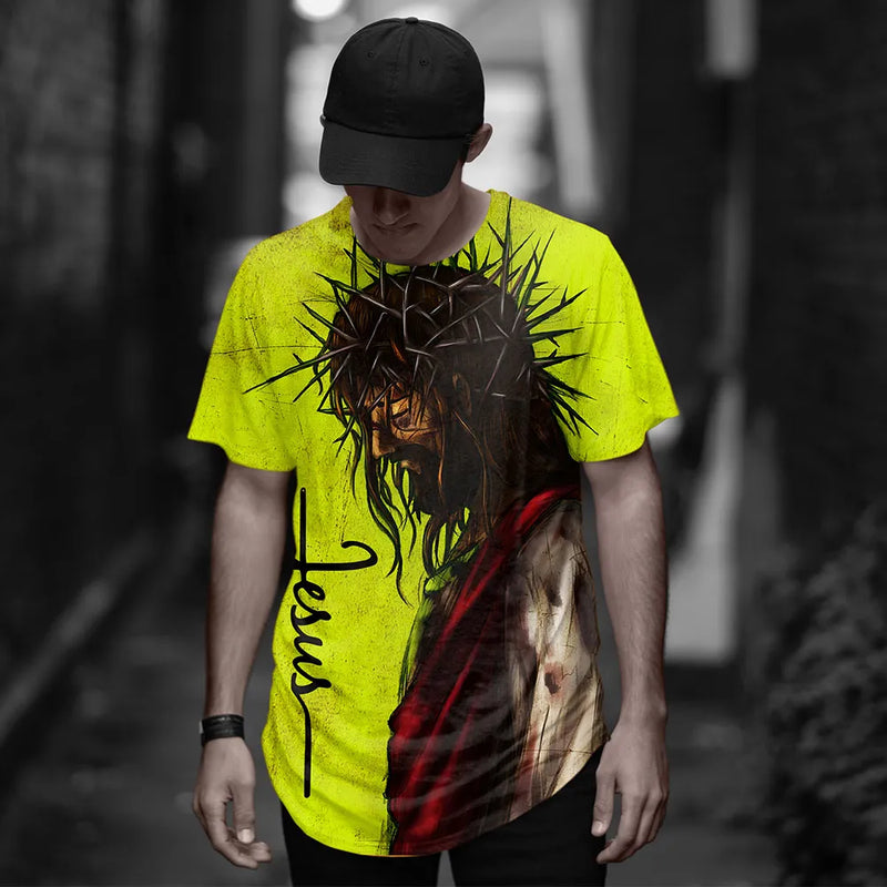 Camiseta Masculina Estampada 3D com Cruz de Jesus Cristo - Design Clássico, Casual, Mangas Curtas, Estilo Street Fashion, Oversized, Solta