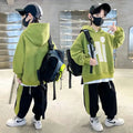 Conjunto de Moletom Masculino 2025 Novo Outono Primavera Casual Roupas Elegantes para Crianças Adolescentes Tendências com Capuz Top e Calças 2 Peças