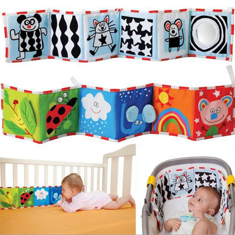 Brinquedos Sensoriais para Recém-Nascidos Livros Educativos para Bebês Brinquedos de Berço Preto e Branco Brinquedos de Animais em Tecido para Bebês 0 a 12 Meses