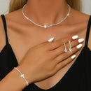 Conjunto de Joias Femininas com Zircônia, Colar de Corrente de Liga de Cobre, Brincos, Pulseira, Acessórios Casuais para Casamentos, Festas e Feriados