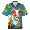 Camisas Engraçadas e Legais de Vaca Roupas Masculinas Camisa de Botão com Lapela Havaiana Estampa 3D Casual Moda Padrão de Personalidade Blusa na Moda
