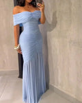 Vestidos para Mulheres 2025 Elegante Sexy Ombro a Ombro Franzido Cintura Marcada Vestido de Festa de Ajuste Fino Cauda de Sereia