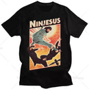 Camisetas Gráficas Engraçadas de Jesus Ninjesus Kung Fu Camiseta Casual Curta Roupas Femininas e Masculinas Tops Streetwear Japão Anime
