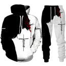 Conjunto de Duas Peças Bíblia Cristã Fé em Jesus Deus Moletom/Suíte Masculino Estampa 3D de Leão Roupa de Rua Legal Roupas de Casal Conjunto de Moletom para Corrida