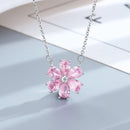 Anel de Casamento Fashion para Mulheres Conjunto de Joias Finas com Pingente de Flor de Cristal de Zircônia Rosa, Pulseiras, Brincos, Colar e Anéis FCGJHW