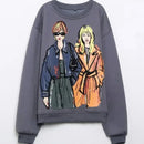 Moletons Femininos 2024 Nova Moda Meninas Bonitas Estampadas Moletons Casuais Femininos Blusa com Gola O e Capuz Chic