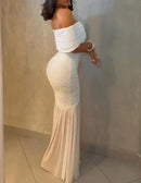 Vestidos para Mulheres 2025 Elegante Sexy Ombro a Ombro Franzido Cintura Marcada Vestido de Festa de Ajuste Fino Cauda de Sereia