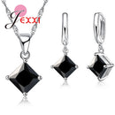 Acessórios Femininos Conjunto de Colar e Brincos Pingente de Jóias Menina Quadrado Brilhante Pingente de Cristal CZ Prata Esterlina 925