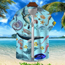 Camiseta Masculina Impressa em 3D de Animais Marinhos com Peixes Harajuku Diversas Camisetas Engraçadas Havaiana Casual de Rua Praia na Moda Blusa com Botões
