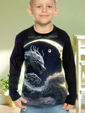Roupas Infantis Camiseta Masculina Manga Curta Moda Estampa 3D Dragão Roupas de Verão para Crianças Roupas Casuais ao Ar Livre Tops Masculinos Gola O
