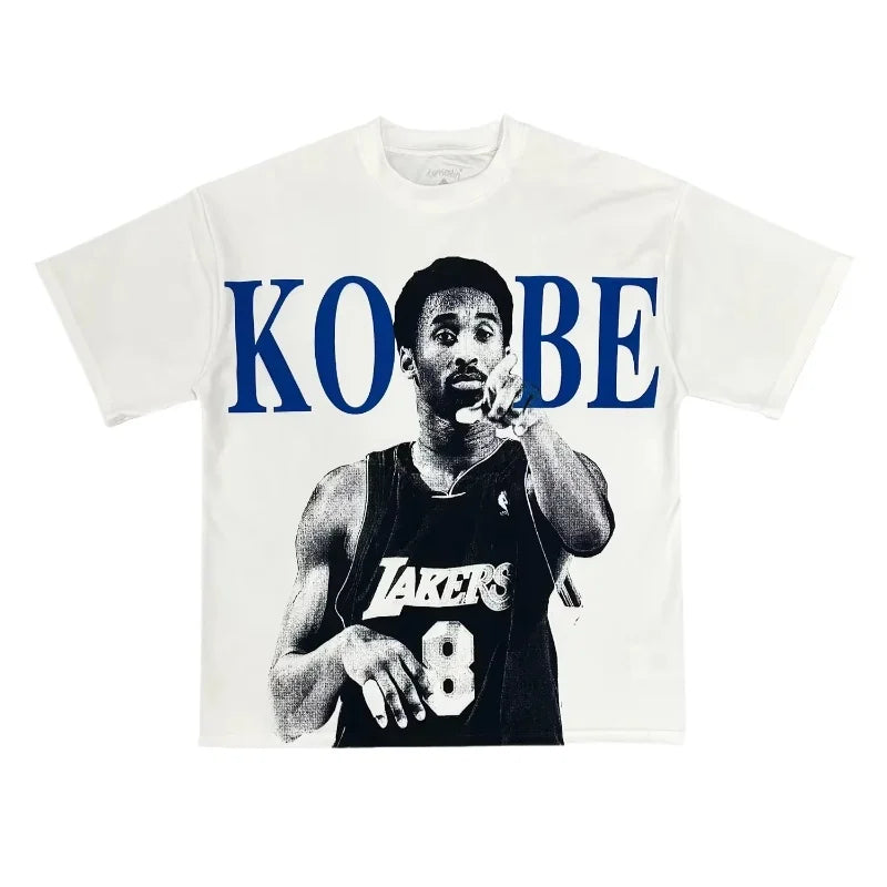Camisetas de Verão Streetwear Basquete Kobe Bryant Gráficos Impressos Soltas e Largas Camisetas Femininas e Masculinas Tops Camiseta Unissex