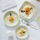 Pratos no Estilo do Campo Francês, Tigelas de Arroz para Uso Doméstico, Novo Conjunto de Louças de Cerâmica com Cor sob Esmalte, Pratos Profundos de Alta Qualidade