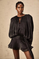 Vestidos Femininos Franceses Vestido Elegante com Mangas Bufantes Moda Solta com Amarração Cor Sólida Amarração Estilo Simples Tendência