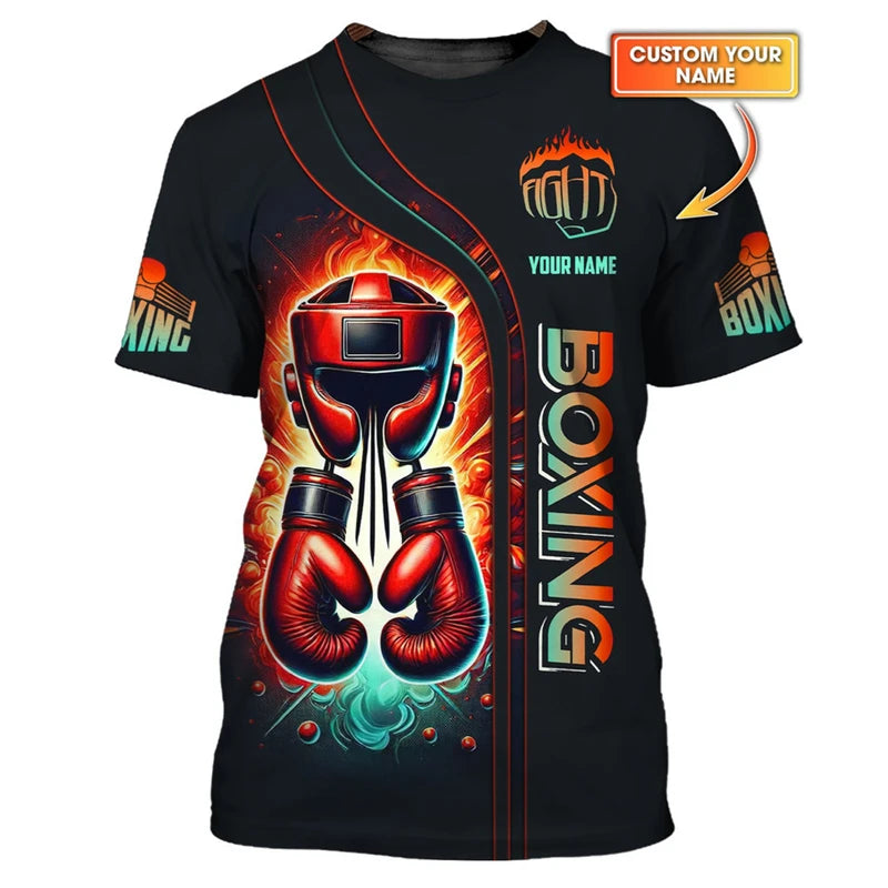 Camiseta Personalizada de Boxe com Nome Roupas Masculinas Camisetas de Luta Muay Thai Legais Camisetas 3D Impressas Personalidade Boxes Esporte Fitness Tee Top