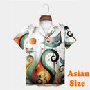Camisas Havaianas de Gato Engraçado Impressas em 3D para Homens, Camisas de Lapela Estilo Grafite Hip Hop, Camiseta com Padrão Retrô de Ondas Japonesas