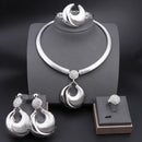 Conjunto de Joias Dubai para Mulheres Banho de Prata Colar de Luxo Brincos Pulseira e Anel Conjunto de Joias para Casamento Festa Tendência