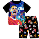 Camiseta de Futebol Infantil de Verão CR7 para Meninos e Meninas, Fantasia No.7, Conjunto de Pijama com Camiseta + Calça, Futebol Ronaldo CR7 Impressão, Roupas Infantis, Presentes