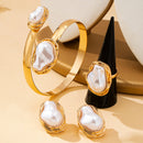Conjunto de Joias Femininas, Pulseira, Anel e Brincos em Estilo Barroco Fashion, Adequado para Uso Diário, Festas e como Presente