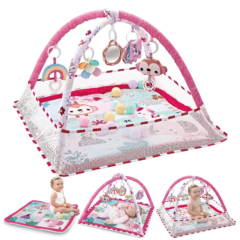 Tapete de Atividades Baby Enlightenment para Engatinhar, Cobertor Educativo, Brinquedo de Ginásio, Tapete Multifuncional com Cercadinho, Brinquedo para Exercícios e Fitness