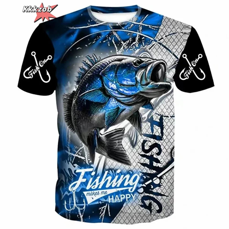 Camiseta Masculina Oversized de Manga Curta com Estampa 3D de Pesca Roupas de Pesca ao Ar Livre Top de Manga Curta