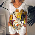 Camiseta Feminina com Estampa 3D de Gatos Moda Mulher Blusas 2025 Camiseta V-Neck Engraçada Kawaii Roupas Femininas Tops de Verão Oversized Tees