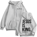 Moletom com Zíper Jesus É Rei Bíblia Cristã Masculino e Feminino Moda Harajuku Casaco com Zíper Fleece Casual