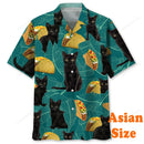 Camisas Havaianas de Gato Engraçado Impressas em 3D para Homens, Camisas de Lapela Estilo Grafite Hip Hop, Camiseta com Padrão Retrô de Ondas Japonesas