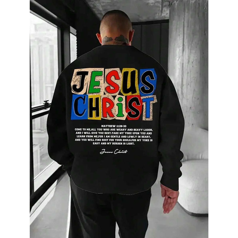 Moletom Masculino com Capuz Estampado com Padrão de Jesus Cristo, Streetwear, Hip Hop, Casual e Estiloso, Outono Inverno, Quente
