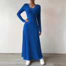 Vestidos Femininos Roupas Femininas Novo Vestido Longo de Manga Longa com Decote em V Tricotado para Mulheres Vestidos Longos Elegantes de Festa Roupas Góticas 2025