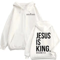 Moletom com Zíper Jesus É Rei Bíblia Cristã Masculino e Feminino Moda Harajuku Casaco com Zíper Fleece Casual