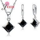 Acessórios Femininos Conjunto de Colar e Brincos Pingente de Jóias Menina Quadrado Brilhante Pingente de Cristal CZ Prata Esterlina 925