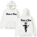 Moletom Masculino Plus Size 'Jesus Is King' Estampado, Religioso, Casual, Streetwear, Estilo Gótico Harajuku, Manga Longa, Malha de Inverno