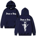 Moletom Masculino Plus Size 'Jesus Is King' Estampado, Religioso, Casual, Streetwear, Estilo Gótico Harajuku, Manga Longa, Malha de Inverno