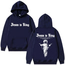 Moletom Masculino Plus Size 'Jesus Is King' Estampado, Religioso, Casual, Streetwear, Estilo Gótico Harajuku, Manga Longa, Malha de Inverno