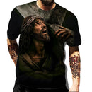 Camiseta Masculina Estampada 3D com Cruz de Jesus Cristo - Design Clássico, Casual, Mangas Curtas, Estilo Street Fashion, Oversized, Solta