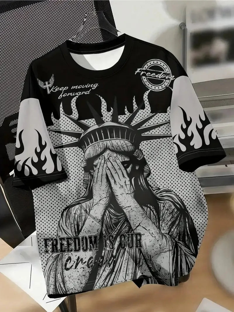 A camiseta masculina impressa em 3D para o verão de 2025 é um best-seller para exercícios de fitness esportivo, moda casual e leveza