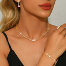 Conjunto de Joias Femininas com Zircônia, Colar de Corrente de Liga de Cobre, Brincos, Pulseira, Acessórios Casuais para Casamentos, Festas e Feriados