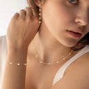 Conjunto de Joias de Ouro para Mulheres, Delicado Conjunto de Colar e Brincos com Pérola Banhado a Ouro 14K/Prata com Brincos Pendentes, Pulseiras e Colar