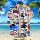 Camiseta Masculina Impressa em 3D de Animais Marinhos com Peixes Harajuku Diversas Camisetas Engraçadas Havaiana Casual de Rua Praia na Moda Blusa com Botões