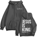 Moletom com Zíper Jesus É Rei Bíblia Cristã Masculino e Feminino Moda Harajuku Casaco com Zíper Fleece Casual