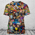 Camiseta 3D masculina da moda com estampa de personagem de desenho animado popular, verão, manga curta, solta e chamativa