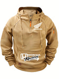 Moletom com Capuz Honda Logo Motorcycle Masculino Moletom Honda com Zíper Superior Roupas Externas de Outono e Inverno