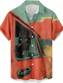 Camiseta Masculina Engraçada com Gato de Desenho Animado 3D Estampado Para Homens Camisetas Estampadas de Dinossauro Engraçadas Moda Nova Roupas Casuais Oversized Masculinas