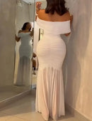 Vestidos para Mulheres 2025 Elegante Sexy Ombro a Ombro Franzido Cintura Marcada Vestido de Festa de Ajuste Fino Cauda de Sereia