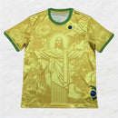 Camisa de Treinamento de Futebol de Verão Top Brasil Edição Especial Jesus Preta e Cinza Camisa de Futebol Masculina e Feminina para Exterior de Secagem Rápida