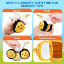 Brinquedos para Bebê 6-12 Meses Colmeia de Bebê Macia com 5 Abelhas Sensoriais Chocalho Espelho Amassadinho Apito Brinquedo Montessori Macio para Crianças