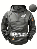 Moletom com Capuz Honda Logo Motorcycle Masculino Moletom Honda com Zíper Superior Roupas Externas de Outono e Inverno