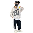 Conjunto de Moletom Masculino 2025 Novo Outono Primavera Casual Roupas Elegantes para Crianças Adolescentes Tendências com Capuz Top e Calças 2 Peças