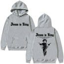 Moletom Masculino Plus Size 'Jesus Is King' Estampado, Religioso, Casual, Streetwear, Estilo Gótico Harajuku, Manga Longa, Malha de Inverno