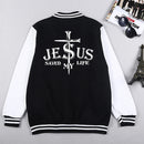 Jaqueta Masculina Gráfica 'Jesus Salvou Minha Vida' Estilo Preppy Uniforme de Baseball Casual P-5Xl Roupas de Rua